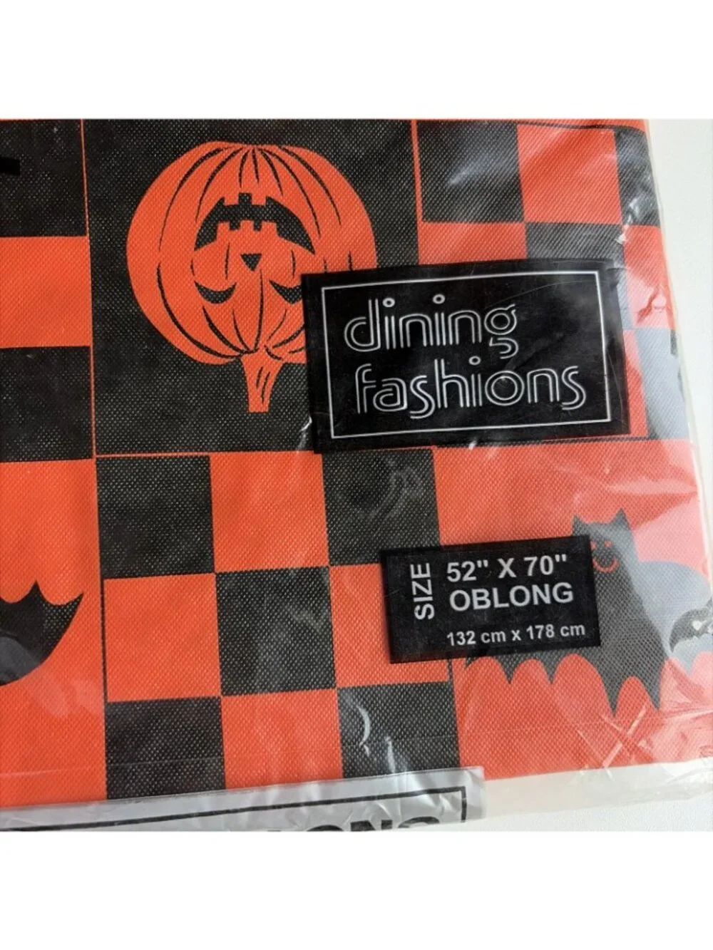 Vintage Halloween Flannel Backed Vinyl Tablecloth Pumpkins Bats Rectangle 52x70”